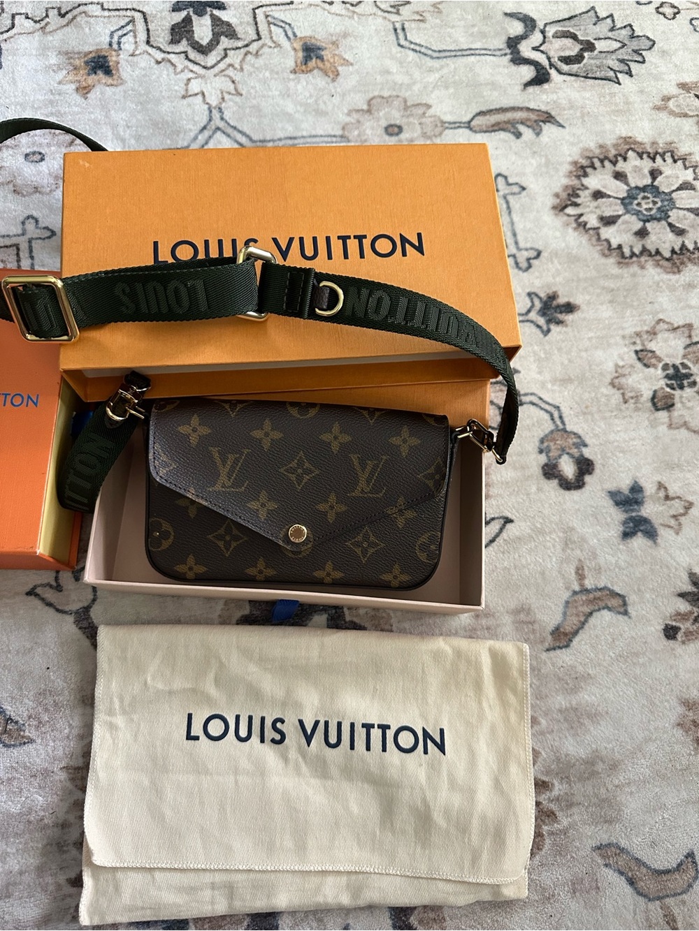 Louis Vuitton Monogram Canvas Crossbody Bag with Green Strap